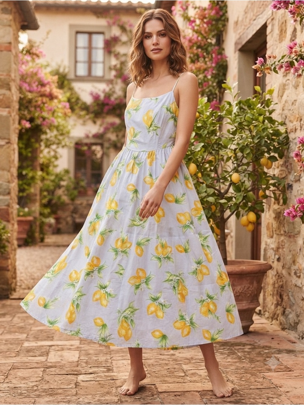 GAP Lemon-Print White and Yellow Maxi Dress